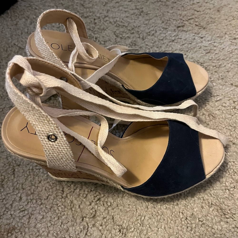 Sole Society Navy and Cream Espadrilles